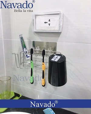 Phụ kiện phòng tắm kệ cốc đánh răng dán tường